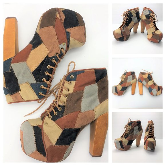 Jeffrey Campbell Shoes - JEFFREY CAMPBELL Brown Blue Patchwork Lita Booties
